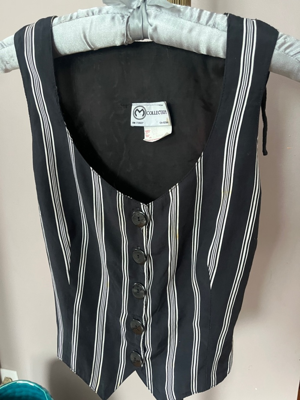 Black & White Vertical Stripe Button Front Vest